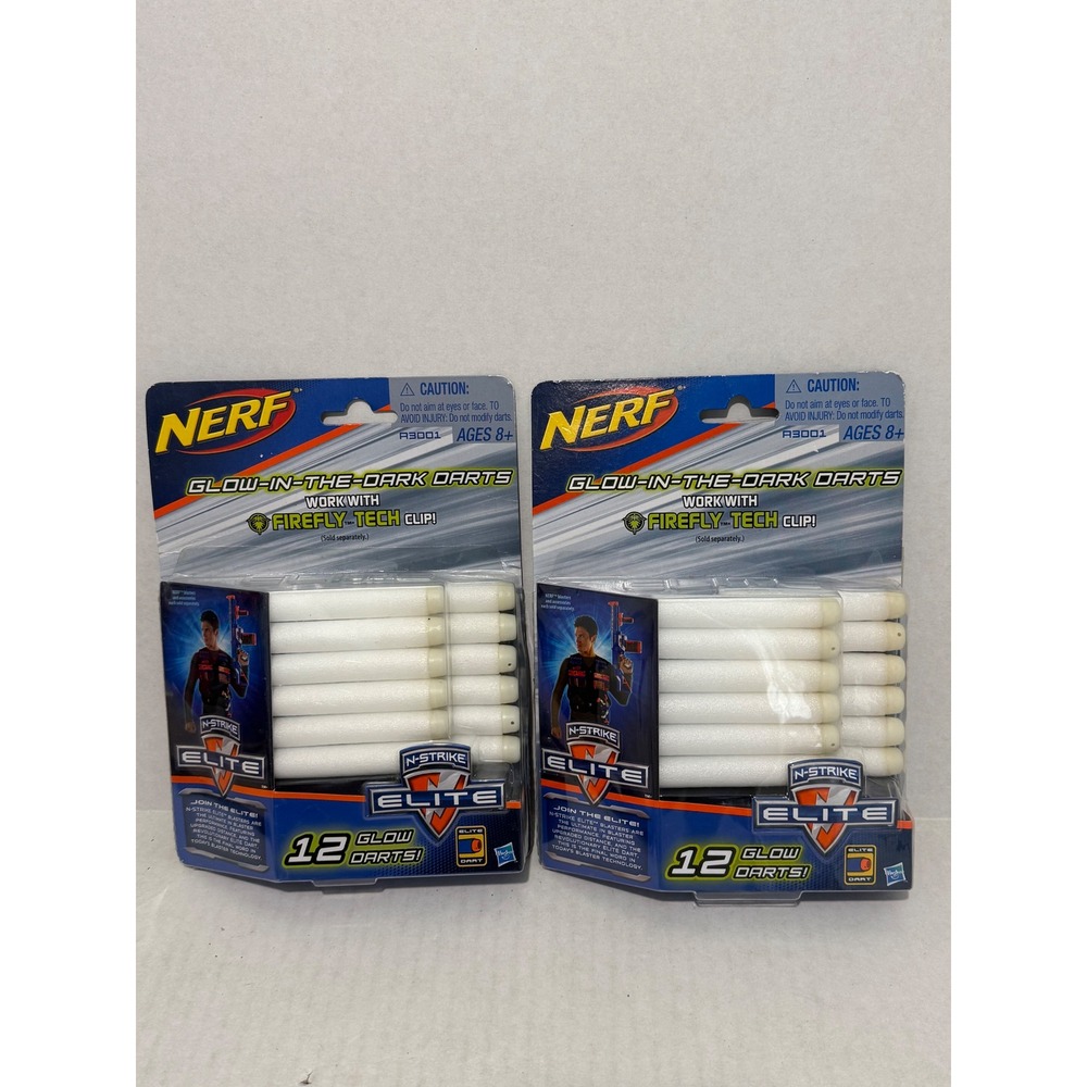 Vtg Nerf N-Strike Elite Glow-in-the-Dark Darts 2-Pack 24 Darts Total A3001 White